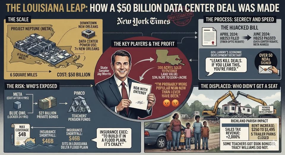 Heaven and Earth Sold Quietly — Louisiana Meta data center dispatch cover graphic