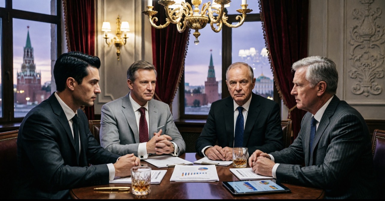 Depiction of the Witkoff-Kushner Moscow meeting with Russian officials